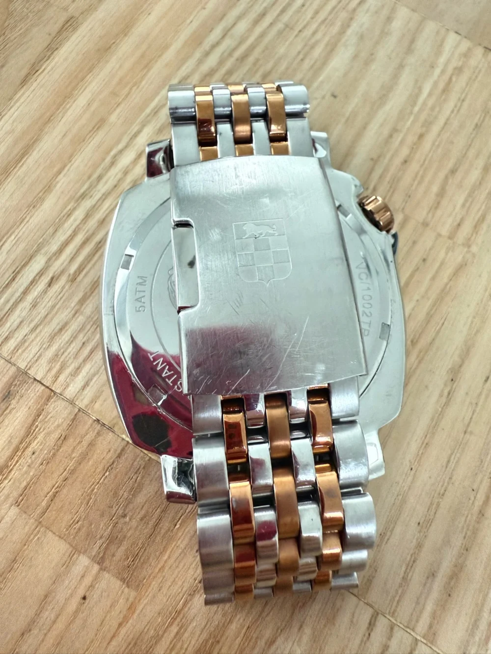 Vince Camuto mens blue dial silver tone rose gold tone watch NEW BATTERY